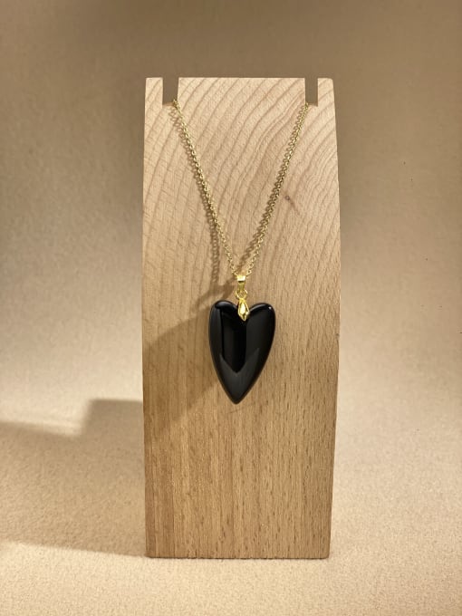 Obsidian Brass Heart Minimalist Link Necklace