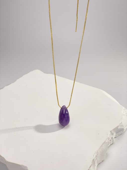 Amethyst Brass Natural Stone Multi Color Stone Water Drop Minimalist Locket Necklace
