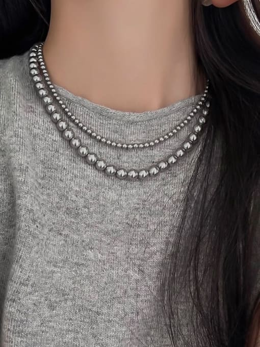 ARTINI Brass Glass beads Gray Round Minimalist Beaded Necklace 5
