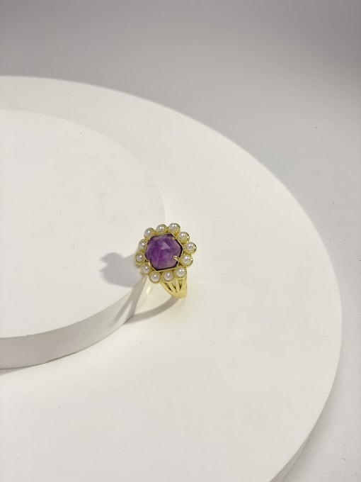 Amethyst Brass Stone Natural Stone Multi Color Geometric Dainty Band Ring