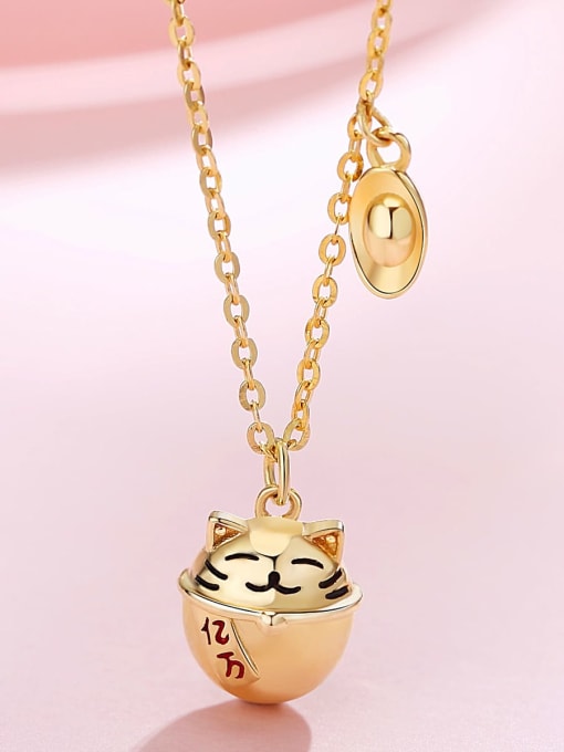 ARTINI 925 Sterling Silver Gold Enamel Cat Minimalist Link Necklace