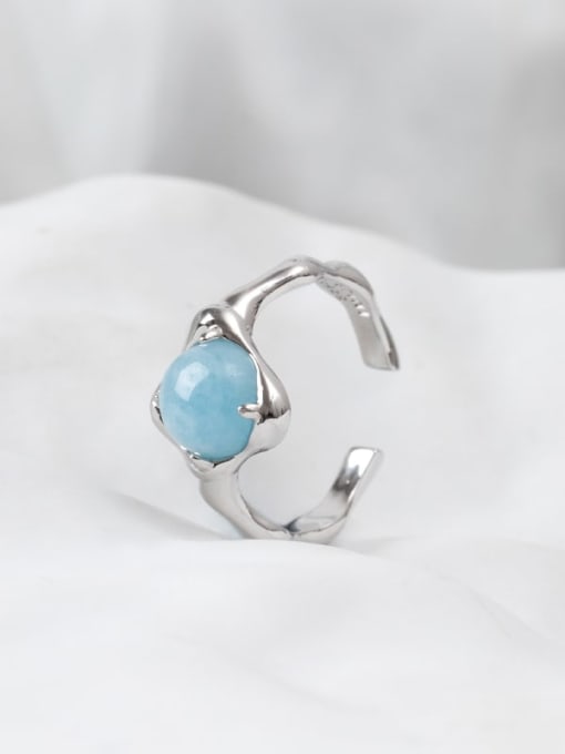 ARTINI 925 Sterling Silver Aquamarine Blue Irregular Minimalist Band Ring