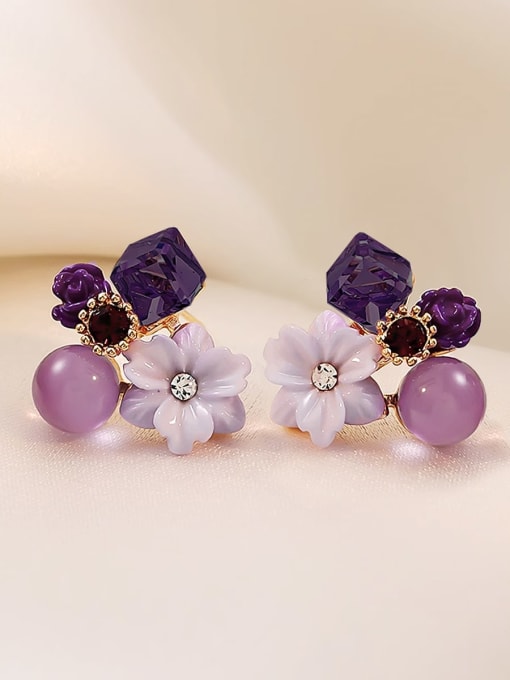 ARTINI Alloy Synthetic Crystal Purple Acrylic Flower Dainty Stud Earring 0