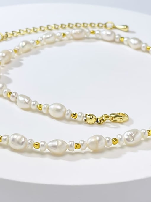 ARTINI Brass Freshwater Pearl White Minimalist Beaded Necklace 2