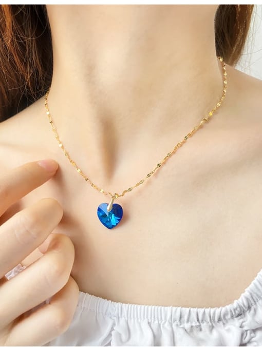ARTINI 925 Sterling Silver Austrian Zirconia Blue Heart Minimalist Link Necklace 3