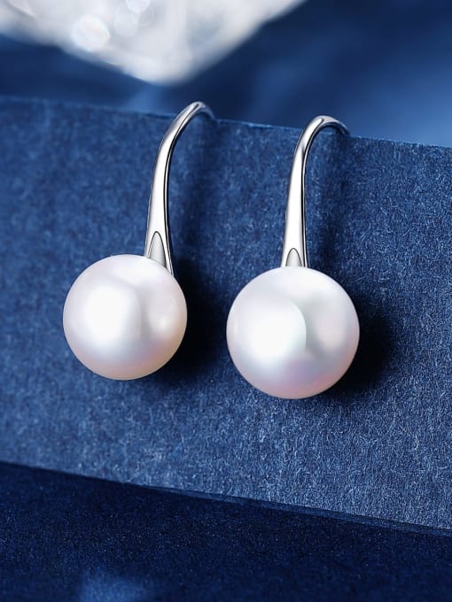 ARTINI 925 Sterling Silver Freshwater Pearl White Round Minimalist Hook Earring 0