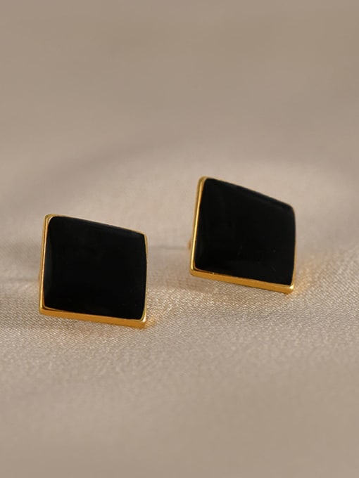 ARTINI Brass Black Enamel Square Minimalist Stud Earring 1