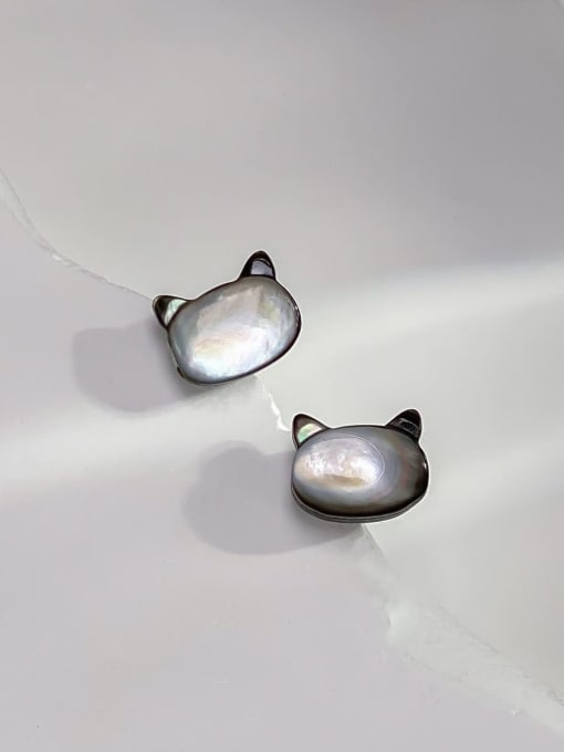 ARTINI 925 Sterling Silver Shell Black Cat Minimalist Stud Earring 2