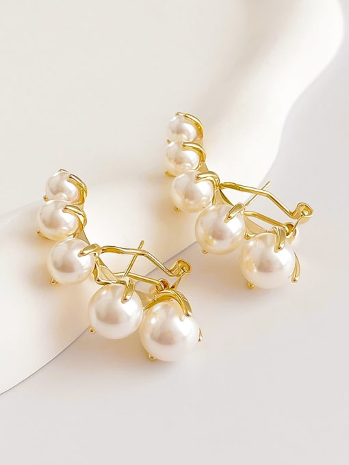 ARTINI Brass Imitation Pearl White Minimalist Huggie Earring 1