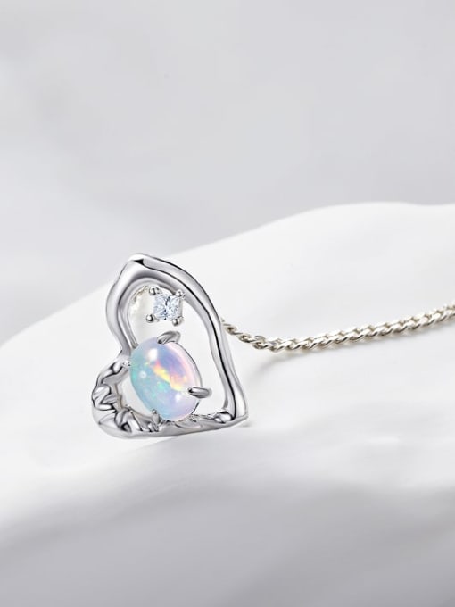 ARTINI 925 Sterling Silver Opal Blue Heart Minimalist Link Necklace 2