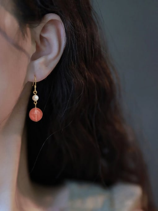 ARTINI Brass Glass Stone Pink Ball Minimalist Drop Earring 3