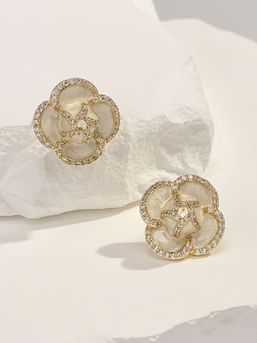 ARTINI Brass Cubic Zirconia White Flower Minimalist Stud Earring 0