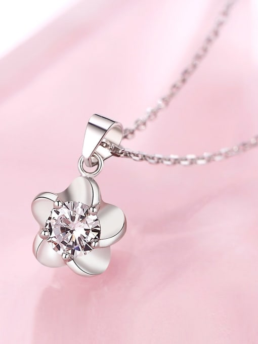 ARTINI 925 Sterling Silver Cubic Zirconia White Flower Minimalist Link Necklace
