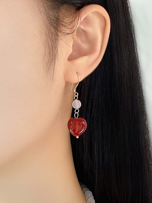 ARTINI Minimalist Heart Brass Carnelian White Stone Earring Bracelet and Necklace Set 3