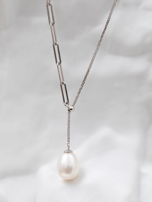 ARTINI 925 Sterling Silver Freshwater Pearl White Water Drop Minimalist Lariat Necklace