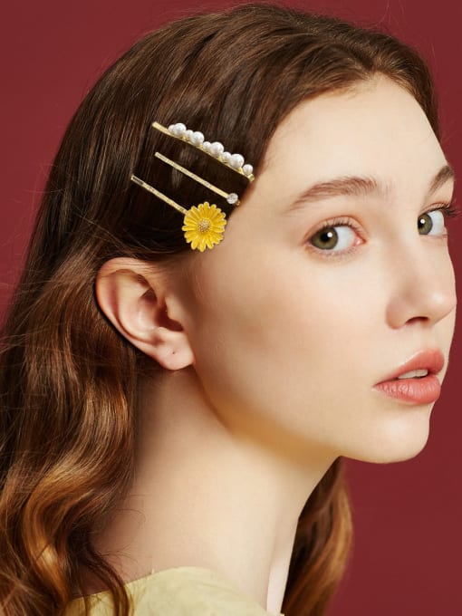 ARTINI Zinc Alloy Imitation Pearl Yellow Flower Minimalist Hair Jewelry 3