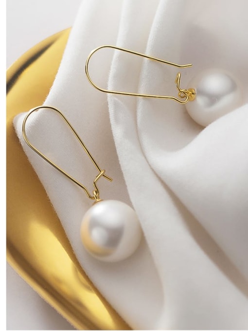 ARTINI Brass Imitation Pearl White Ball Minimalist Hook Earring 1