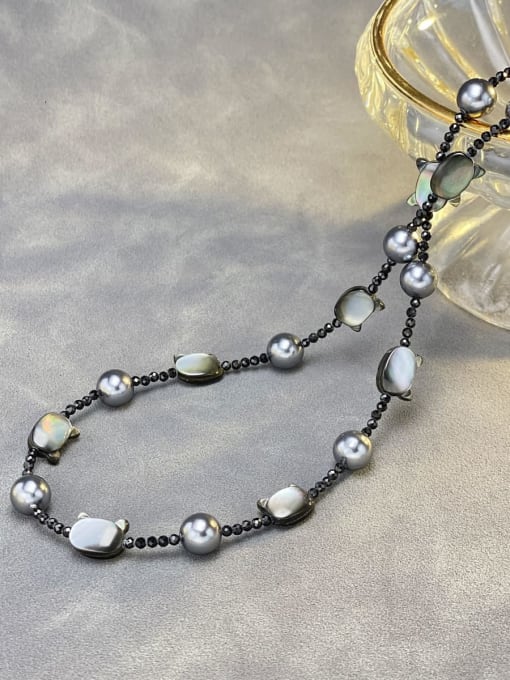 ARTINI 925 Sterling Silver Shell Black Animal Dainty Beaded Necklace 1