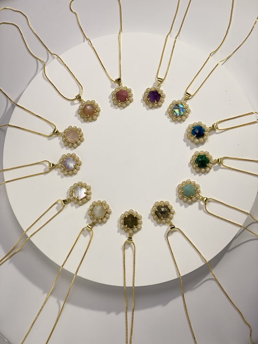 ARTINI Brass Natural Stone Multi Color Stone Flower Minimalist Cuban Necklace