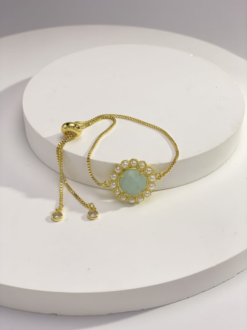 aquamarine Bronze Natural Stone Multi Color Stone Flower Minimalist Handmade Beaded Bracelet