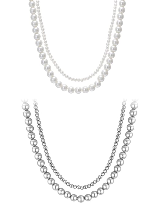 ARTINI Brass Glass beads Gray Round Minimalist Beaded Necklace 0