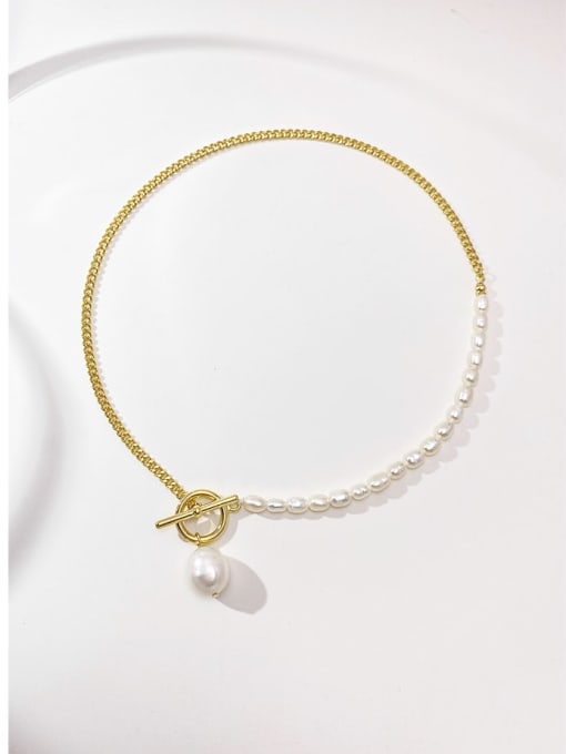 ARTINI Brass Freshwater Pearl White Minimalist Link Necklace 1