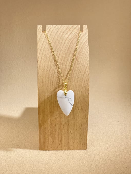 White turquoise Brass Heart Minimalist Link Necklace