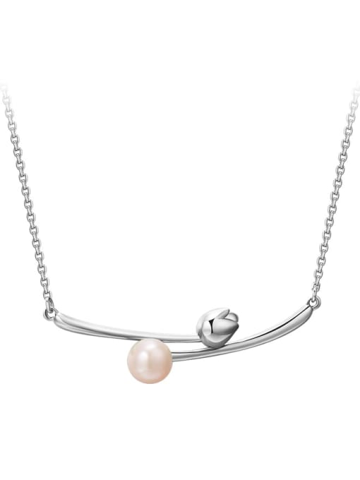 ARTINI 925 Sterling Silver Freshwater Pearl White Flower Minimalist Link Necklace 2