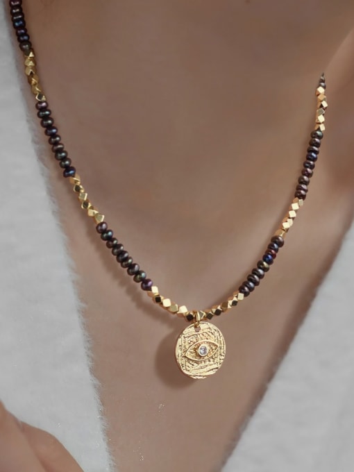 ARTINI Brass Cubic Zirconia Gold Evil Eye Dainty Beaded Necklace 2
