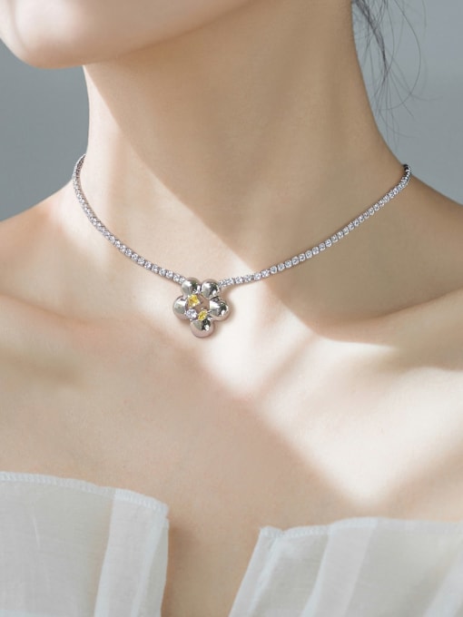 ARTINI Minimalist Flower Brass Cubic Zirconia White Stone Earring and Necklace Set 2