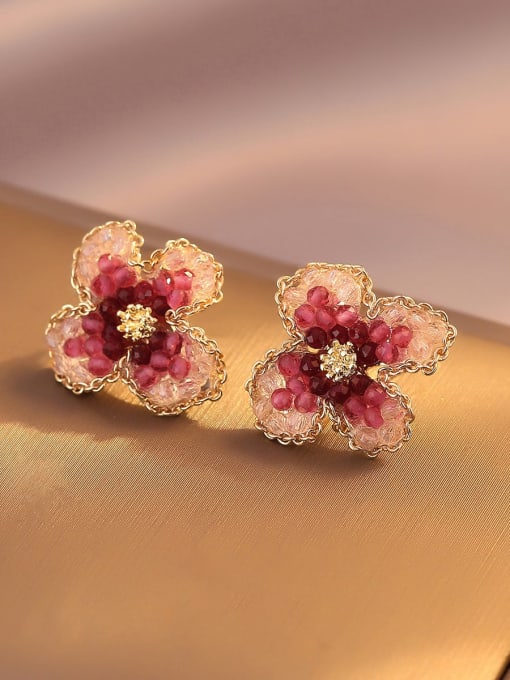 ARTINI Alloy Synthetic Crystal Pink Flower Minimalist Stud Earring 1