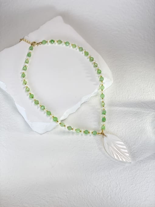 ARTINI Brass Agate Green Stone Feather Artisan Link Necklace
