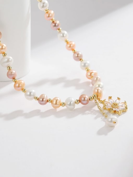 ARTINI Brass Freshwater Pearl Gold Flower Minimalist Adjustable Bracelet 1