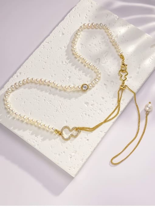 ARTINI Brass Freshwater Pearl Gold Pear Shaped Minimalist Tassel Necklace 2