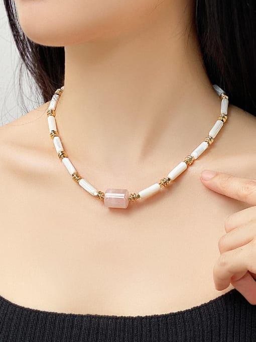 ARTINI Brass Crystal Pink Stone Geometric Minimalist Initials Necklace 1