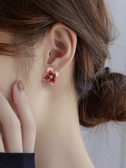 ARTINI Alloy Synthetic Crystal Pink Flower Minimalist Stud Earring 4