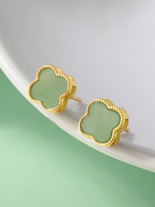 ARTINI 925 Sterling Silver Natural Stone Green Stone Clover Minimalist Stud Earring