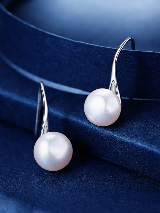 ARTINI 925 Sterling Silver Freshwater Pearl White Round Minimalist Hook Earring 1