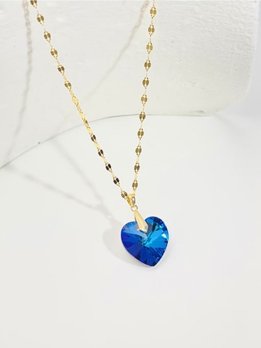 ARTINI 925 Sterling Silver Austrian Zirconia Blue Heart Minimalist Link Necklace 2