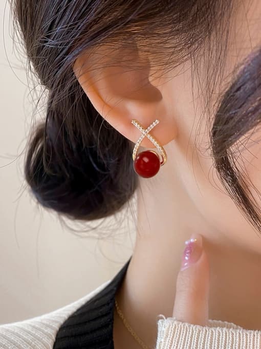 ARTINI Brass Carnelian Red Minimalist Stud Earring 3