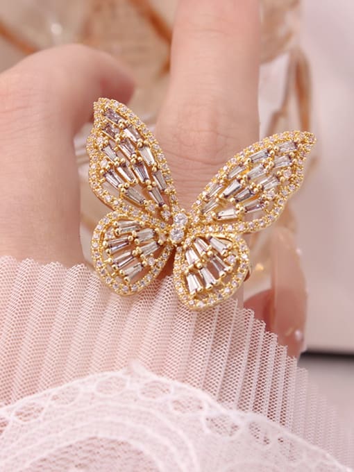 ARTINI Brass Cubic Zirconia White Butterfly Dainty Band Ring 4