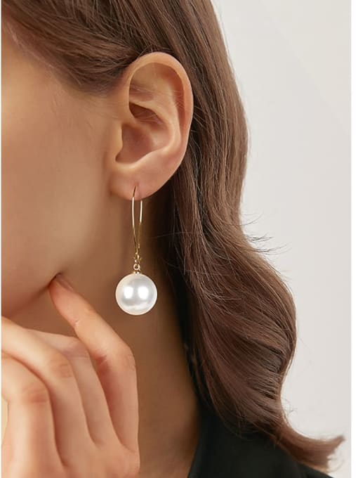 ARTINI Brass Imitation Pearl White Ball Minimalist Hook Earring 3