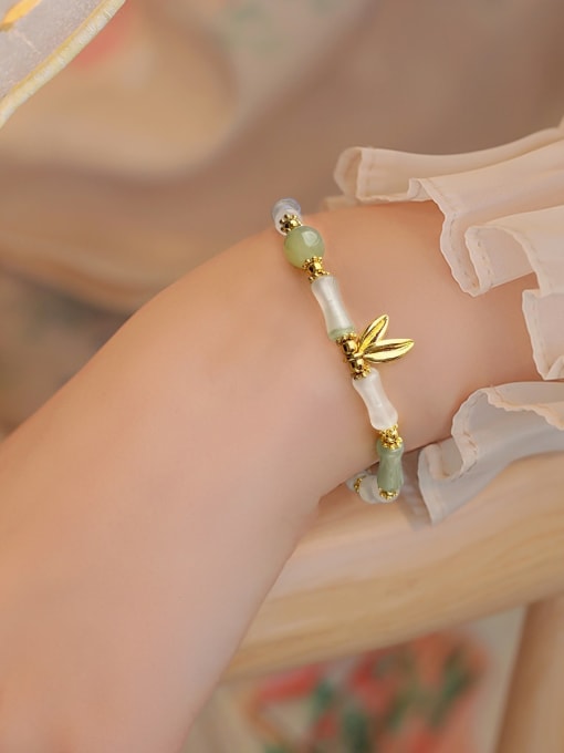 ARTINI Brass Natural Stone Green Stone Leaf Minimalist Handmade Weave Bracelet 2
