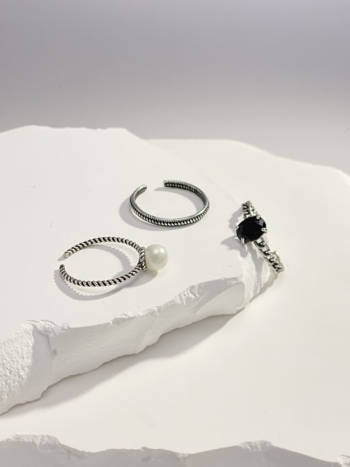 ARTINI Brass Glass Stone Black Round Minimalist Stackable Ring 1