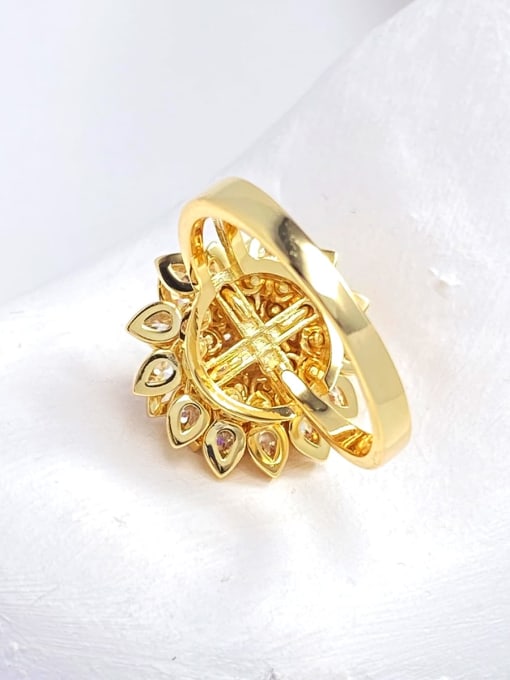 ARTINI Brass Stone Cubic Zirconia Yellow Flower Minimalist Band Ring 3