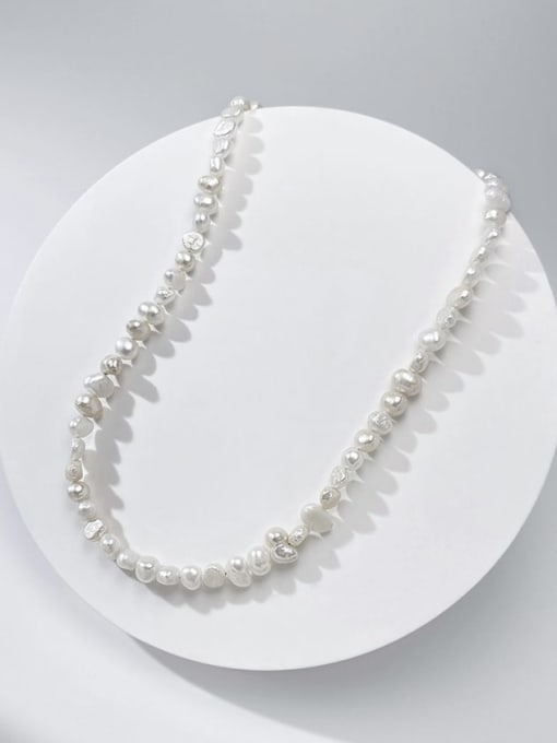 ARTINI 925 Sterling Silver Freshwater Pearl White Irregular Minimalist Beaded Necklace
