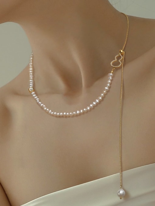 ARTINI Brass Freshwater Pearl Gold Pear Shaped Minimalist Tassel Necklace 3