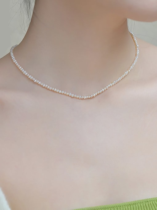 ARTINI 925 Sterling Silver Freshwater Pearl White Minimalist Beaded Necklace 2