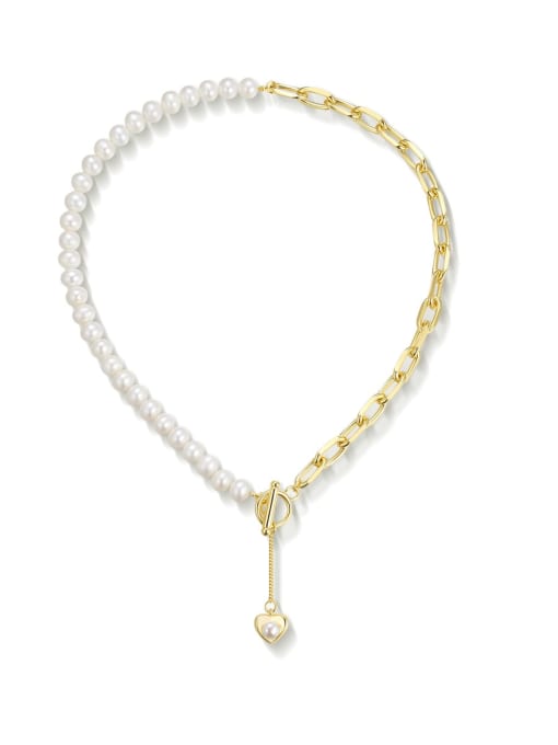 ARTINI Brass Freshwater Pearl Gold Heart Minimalist Beaded Necklace 0