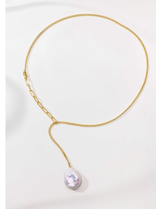 ARTINI Brass Freshwater Pearl White Irregular Minimalist Tassel Necklace 0